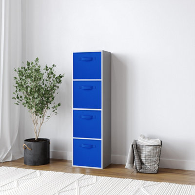 B&Q -  Urbnliving 106Cm Height Grey 4-Tier Cube Shelving Unit With Dark Blue Inserts
