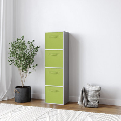 B&Q -  Urbnliving 106Cm Height Grey 4-Tier Cube Shelving Unit With Green Inserts