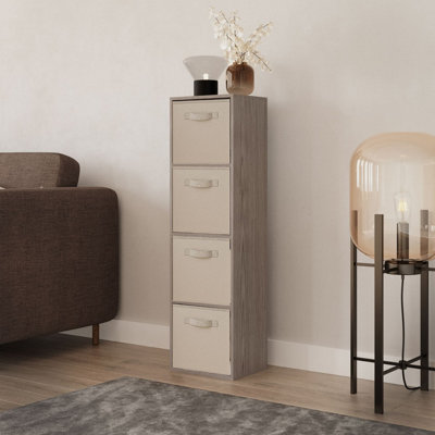 Urbn-Living Urbnliving 106Cm Height Cedar Grey 4-Tier Cube Shelving Unit With Beige Inserts from B&Q