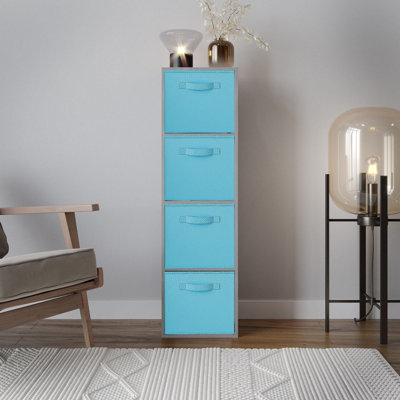 Urbn-Living Urbnliving 106Cm Height Cedar Grey 4-Tier Cube Shelving Unit With Sky Blue Inserts from B&Q