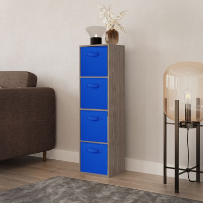 B&Q -  Urbnliving 106Cm Height Cedar Grey 4-Tier Cube Shelving Unit With Dark Blue Inserts