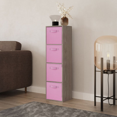 Urbn-Living Urbnliving 106Cm Height Cedar Grey 4-Tier Cube Shelving Unit With Light Pink Inserts from B&Q