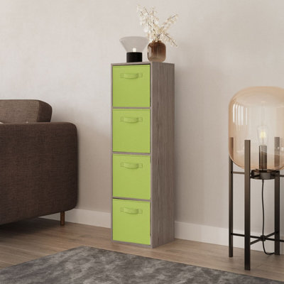 Urbn-Living Urbnliving 106Cm Height Cedar Grey 4-Tier Cube Shelving Unit With Green Inserts from B&Q