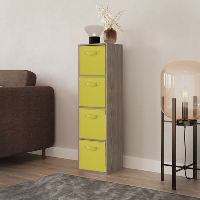 Urbn-Living Urbnliving 106Cm Height Cedar Grey 4-Tier Cube Shelving Unit With Yellow Inserts from B&Q
