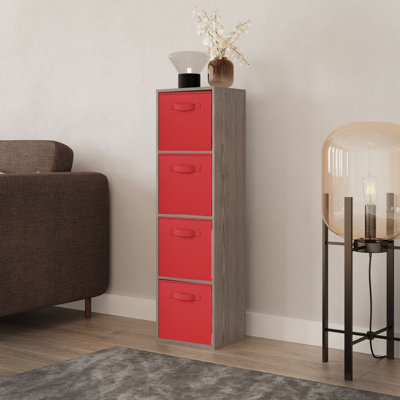 Urbn-Living Urbnliving 106Cm Height Cedar Grey 4-Tier Cube Shelving Unit With Red Inserts from B&Q
