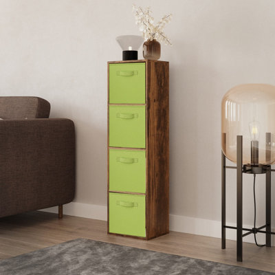 B&Q -  Urbnliving 106Cm Height Rustic Brown 4-Tier Cube Shelving Unit With Green Inserts
