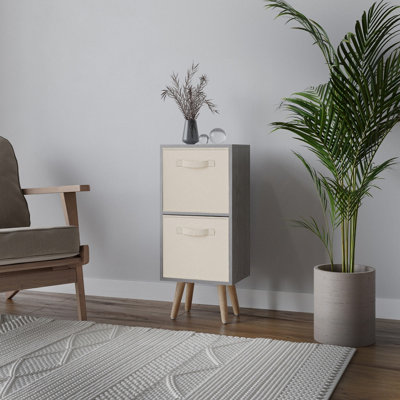 Urbn-Living Urbnliving 74Cm Height Cedar Grey 2-Tier 2-Drawer Cream Cube Shelving Unit With Scandinavian Beech Legs from B&Q