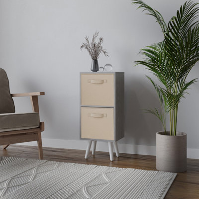 Urbn-Living Urbnliving 74Cm Height Cedar Grey 2-Tier 2-Drawer Beige Cube Shelving Unit With Scandinavian White Legs from B&Q