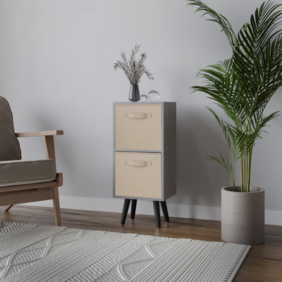 B&Q -  Urbnliving 74Cm Height Cedar Grey 2-Tier 2-Drawer Beige Cube Shelving Unit With Scandinavian Black Legs