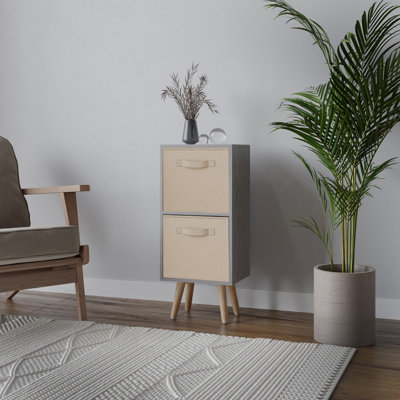 Urbn-Living Urbnliving 74Cm Height Cedar Grey 2-Tier 2-Drawer Beige Cube Shelving Unit With Scandinavian Beech Legs from B&Q