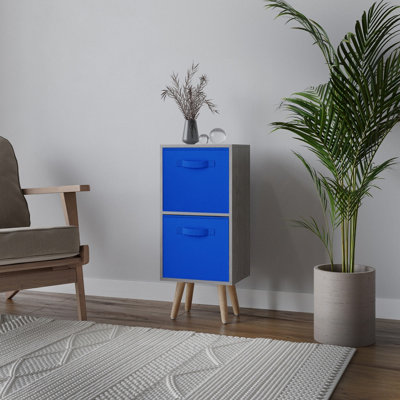 Urbn-Living Urbnliving 74Cm Height Cedar Grey 2-Tier 2-Drawer Dark Blue Cube Shelving Unit With Scandinavian Beech Legs from B&Q