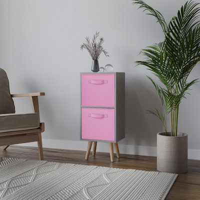 Urbn-Living Urbnliving 74Cm Height Cedar Grey 2-Tier 2-Drawer Light Pink Cube Shelving Unit With Scandinavian Beech Legs from B&Q