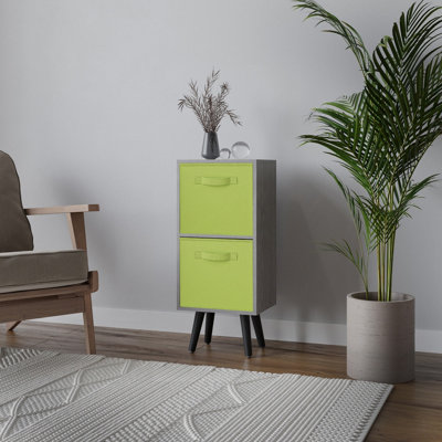Urbn-Living Urbnliving 74Cm Height Cedar Grey 2-Tier 2-Drawer Green Cube Shelving Unit With Scandinavian Black Legs from B&Q