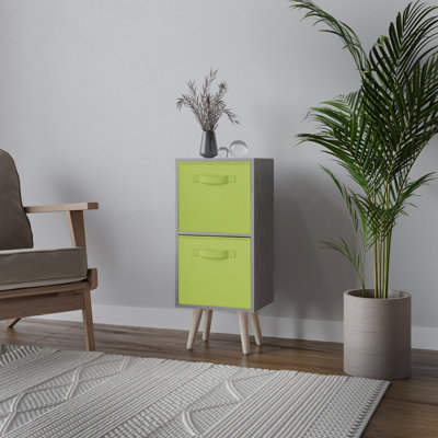 B&Q -  Urbnliving 74Cm Height Cedar Grey 2-Tier 2-Drawer Green Cube Shelving Unit With Scandinavian Pine Legs
