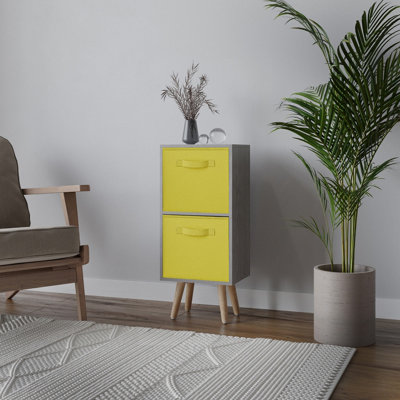 Urbn-Living Urbnliving 74Cm Height Cedar Grey 2-Tier 2-Drawer Yellow Cube Shelving Unit With Scandinavian Beech Legs from B&Q