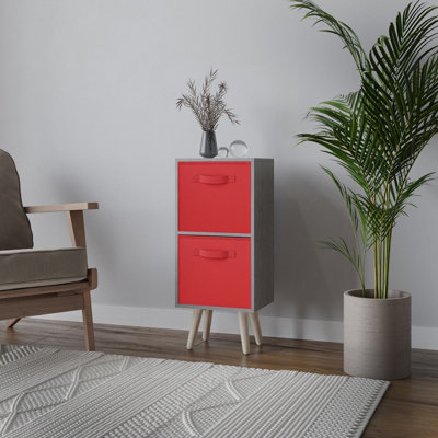 Urbn-Living Urbnliving 74Cm Height Cedar Grey 2-Tier 2-Drawer Red Cube Shelving Unit With Scandinavian Pine Legs from B&Q