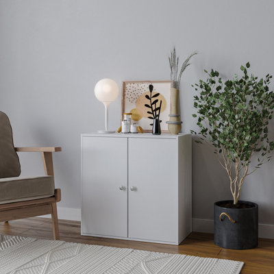 Urbn-Living Urbnliving 60Cm Height White Tier 2- Grey Door Wooden Cabinet from B&Q