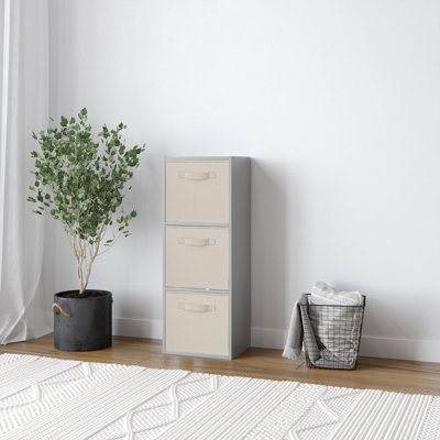 Urbn-Living Urbnliving 80Cm Height Grey 3-Tier Cube Shelving Unit With Cream Inserts from B&Q
