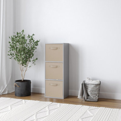 Urbn-Living Urbnliving 80Cm Height Grey 3-Tier Cube Shelving Unit With Beige Inserts from B&Q