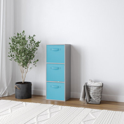 B&Q -  Urbnliving 80Cm Height Grey 3-Tier Cube Shelving Unit With Sky Blue Inserts