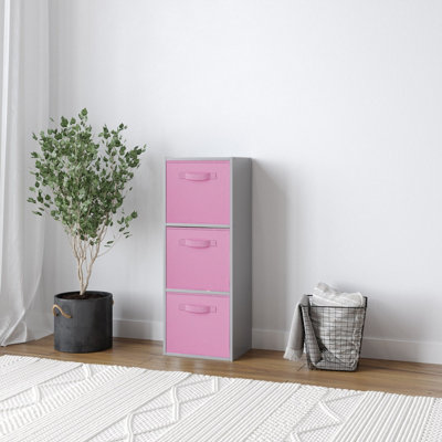 Urbn-Living Urbnliving 80Cm Height Grey 3-Tier Cube Shelving Unit With Light Pink Inserts from B&Q