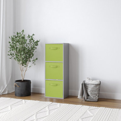 Urbn-Living Urbnliving 80Cm Height Grey 3-Tier Cube Shelving Unit With Green Inserts from B&Q