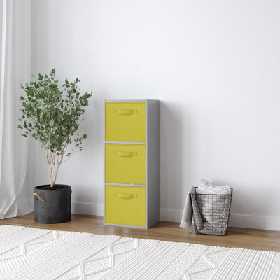 Urbn-Living Urbnliving 80Cm Height Grey 3-Tier Cube Shelving Unit With Yellow Inserts from B&Q