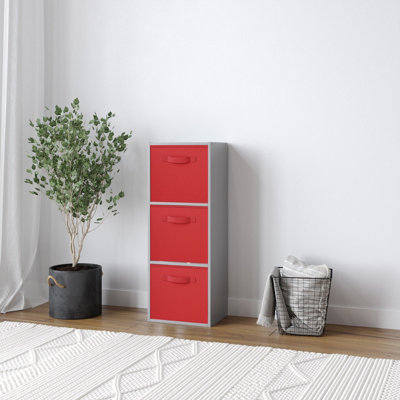 Urbn-Living Urbnliving 80Cm Height Grey 3-Tier Cube Shelving Unit With Red Inserts from B&Q