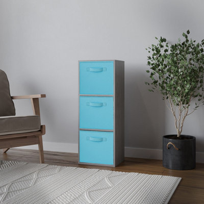 Urbn-Living Urbnliving 80Cm Height Cedar Grey 3-Tier Cube Shelving Unit With Sky Blue Inserts from B&Q