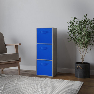 Urbn-Living Urbnliving 80Cm Height Cedar Grey 3-Tier Cube Shelving Unit With Dark Blue Inserts from B&Q