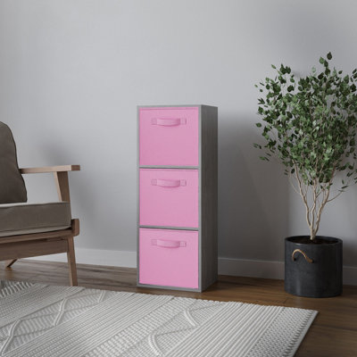 Urbn-Living Urbnliving 80Cm Height Cedar Grey 3-Tier Cube Shelving Unit With Light Pink Inserts from B&Q