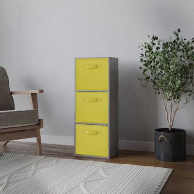 Urbn-Living Urbnliving 80Cm Height Cedar Grey 3-Tier Cube Shelving Unit With Yellow Inserts from B&Q