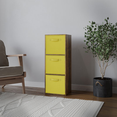 Urbn-Living Urbnliving 80Cm Height Rustic Brown 3-Tier Cube Shelving Unit With Yellow Inserts from B&Q