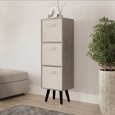 Urbn-Living Urbnliving 100Cm Height Cedar Grey 3-Tier 3-Drawer Cream Cube Shelving Unit With Scandinavian Black Legs from B&Q