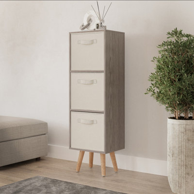 Urbn-Living Urbnliving 100Cm Height Cedar Grey 3-Tier 3-Drawer Cream Cube Shelving Unit With Scandinavian Beech Legs from B&Q