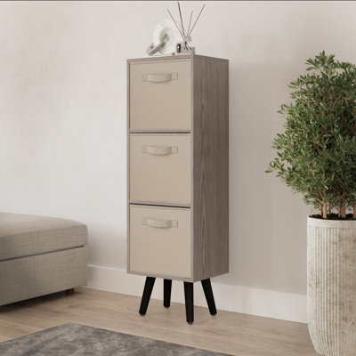 Urbn-Living Urbnliving 100Cm Height Cedar Grey 3-Tier 3-Drawer Beige Cube Shelving Unit With Scandinavian Black Legs from B&Q