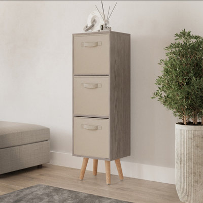 Urbn-Living Urbnliving 100Cm Height Cedar Grey 3-Tier 3-Drawer Beige Cube Shelving Unit With Scandinavian Beech Legs from B&Q