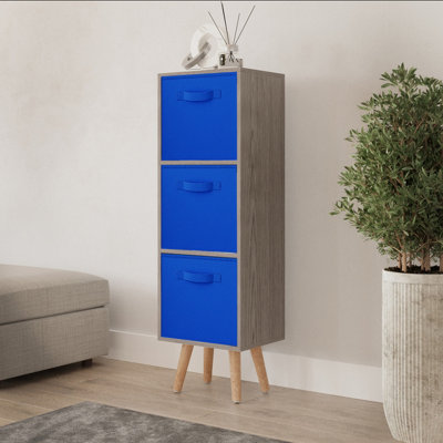 Urbn-Living Urbnliving 100Cm Height Cedar Grey 3-Tier 3-Drawer Dark Blue Cube Shelving Unit With Scandinavian Beech Legs from B&Q