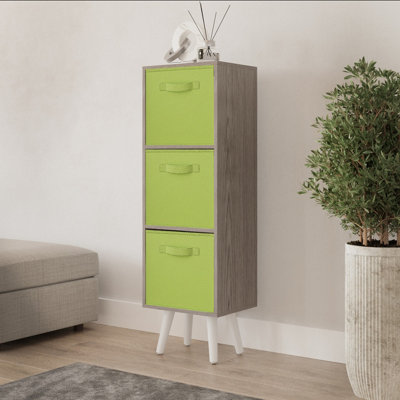 Urbn-Living Urbnliving 100Cm Height Cedar Grey 3-Tier 3-Drawer Green Cube Shelving Unit With Scandinavian White Legs from B&Q