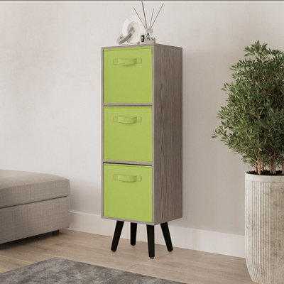 Urbn-Living Urbnliving 100Cm Height Cedar Grey 3-Tier 3-Drawer Green Cube Shelving Unit With Scandinavian Black Legs from B&Q
