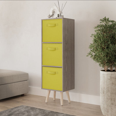 Urbn-Living Urbnliving 100Cm Height Cedar Grey 3-Tier 3-Drawer Yellow Cube Shelving Unit With Scandinavian Pine Legs from B&Q