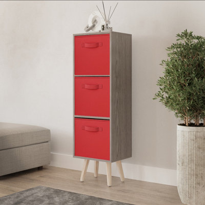 Urbn-Living Urbnliving 100Cm Height Cedar Grey 3-Tier 3-Drawer Red Cube Shelving Unit With Scandinavian Pine Legs from B&Q