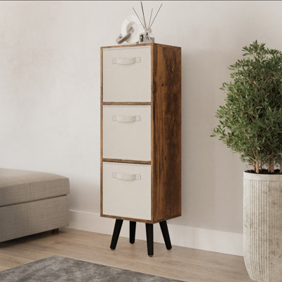 Urbn-Living Urbnliving 100Cm Height Rustic Brown 3-Tier 3-Drawer Cream Cube Shelving Unit With Scandinavian Black Legs from B&Q