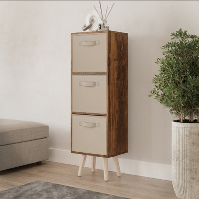 Urbn-Living Urbnliving 100Cm Height Rustic Brown 3-Tier 3-Drawer Beige Cube Shelving Unit With Scandinavian Pine Legs from B&Q