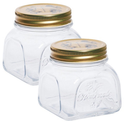Urbn-Living Urbnliving 300Ml Home Made Food Storage Glass Jar With Gold Lid Set Of 2 from B&Q