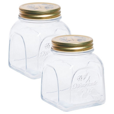 Urbn-Living Urbnliving 500Ml Home Made Food Storage Glass Jar With Gold Lid Set Of 2 from B&Q
