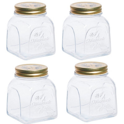 Urbn-Living Urbnliving 500Ml Home Made Food Storage Glass Jar With Gold Lid Set Of 4 from B&Q