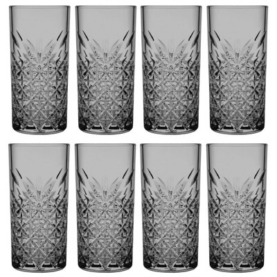 Urbn-Living Urbnliving 16Cm Height 450Ml Dark Grey Coloured Tall Cut Glass Set Of 8 from B&Q