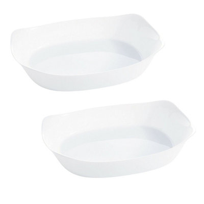 Urbn-Living Urbnliving 30Cm Width White Opal Glass Rectangular Serving Dish Set Of 2 from B&Q
