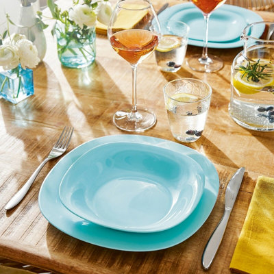Urbn-Living Urbnliving 20Cm Diameter Turquoise Set Of 6 Square Opal Glass Dessert Plates from B&Q